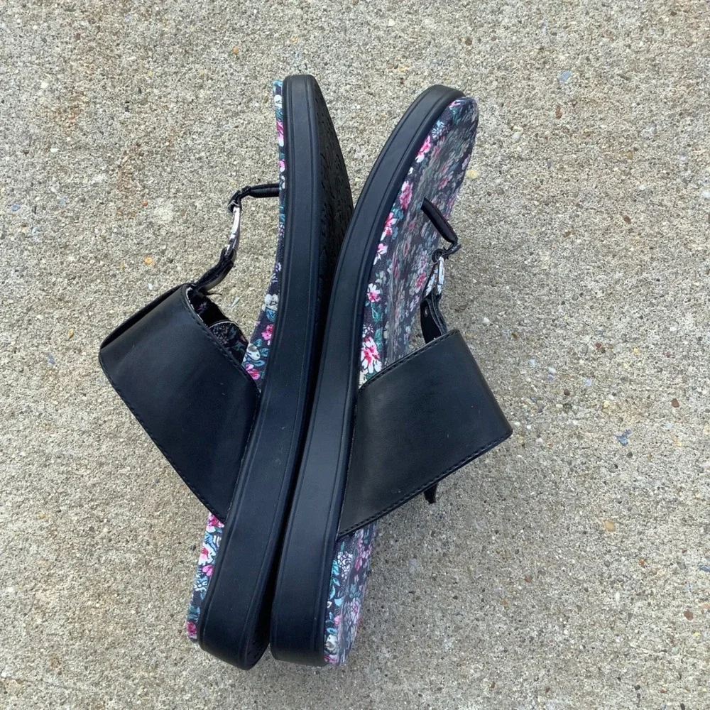 Alegria‎ by PG Lite Women Black Floral Thong Sandals Platform MOX-7541 Size 41